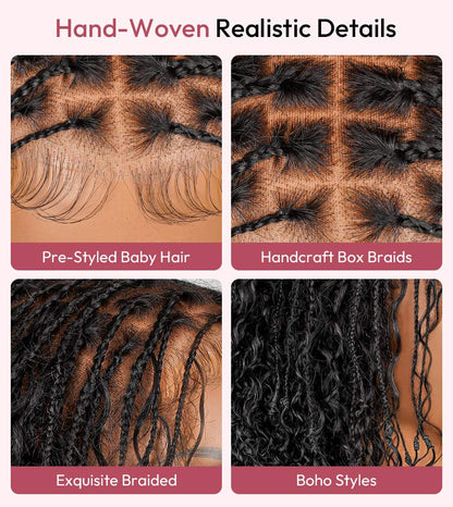 Bohème - Tresses Box Braids Boho │Lace Frontal Tressée Main 5x5 │ Cheveux Japonais Vierges