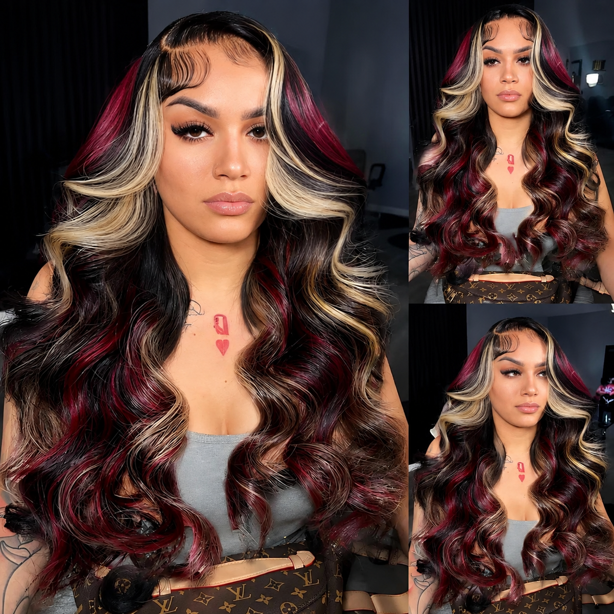 Aurora - Long Wavy Burgundy & Honey Blonde │ 13x6 HD Lace Frontal │ Virgin Malaysian Hair