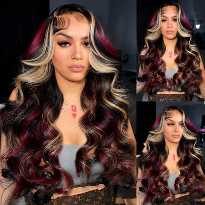 Aurora - Long Wavy Burgundy & Honey Blonde │ 13x6 HD Lace Frontal │ Virgin Malaysian Hair
