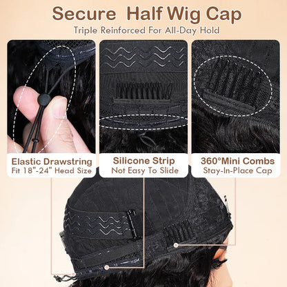 Cascade -Mi Longue Bouclée Curly Noir Naturel │Closure Half Wig U-Part │Cheveux Vierges Indiens