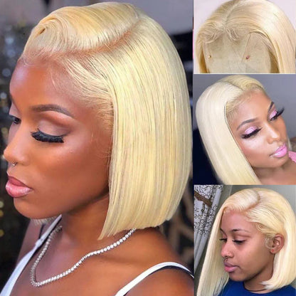 Crystal - Bob Carré Court Lisse Blonde Platine 613 │ Closure HD 13x6 │ Cheveux Japonais Vierges