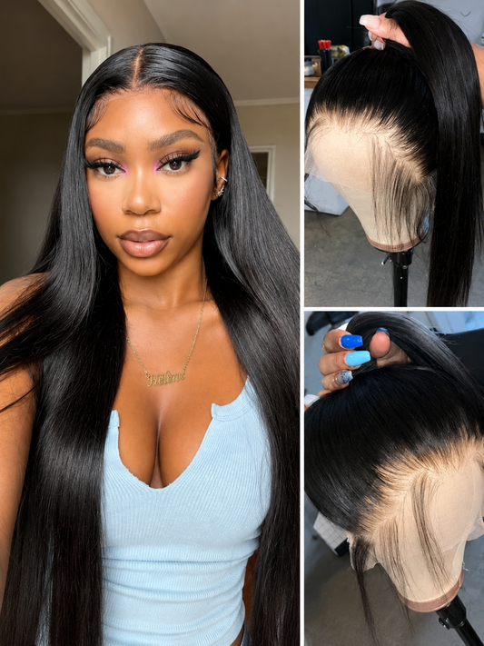Midnight Goddess Frontal en dentelle invisible 360° sans colle - Cheveux Indiens Vierges