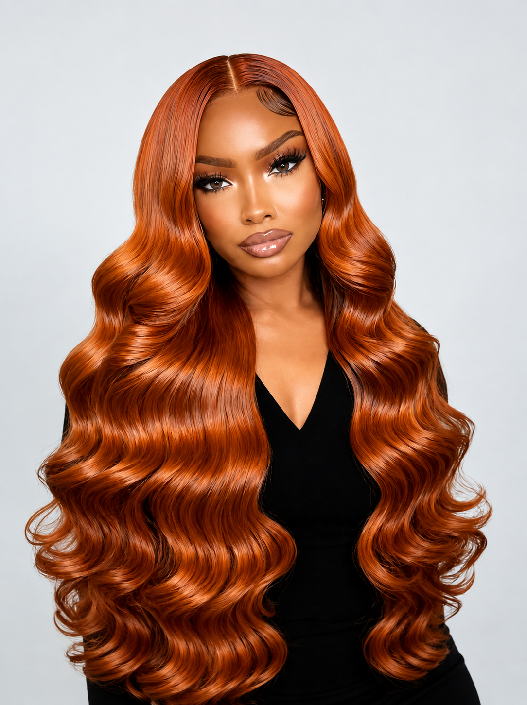 Safran - Longue Ondulée Body Wave Orange Cuivré │ Tulle HD 13x6 │  Cheveux Malaisiens Vierges