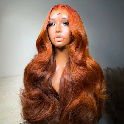 Safran - Longue Ondulée Body Wave Orange Cuivré │ Tulle HD 13x6 │  Cheveux Malaisiens Vierges