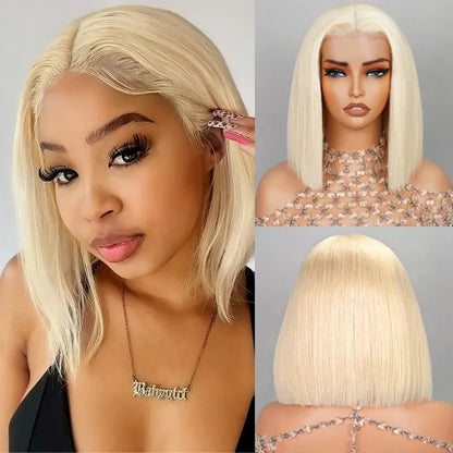 Crystal - Bob Carré Court Lisse Blonde Platine 613 │ Closure HD 13x6 │ Cheveux Japonais Vierges
