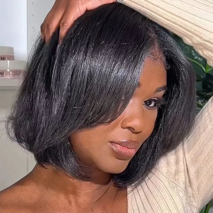 Ebène - Bob Carré Lisse Noir Naturel │Closure 7x5 HD │Cheveux Vierges Indiens
