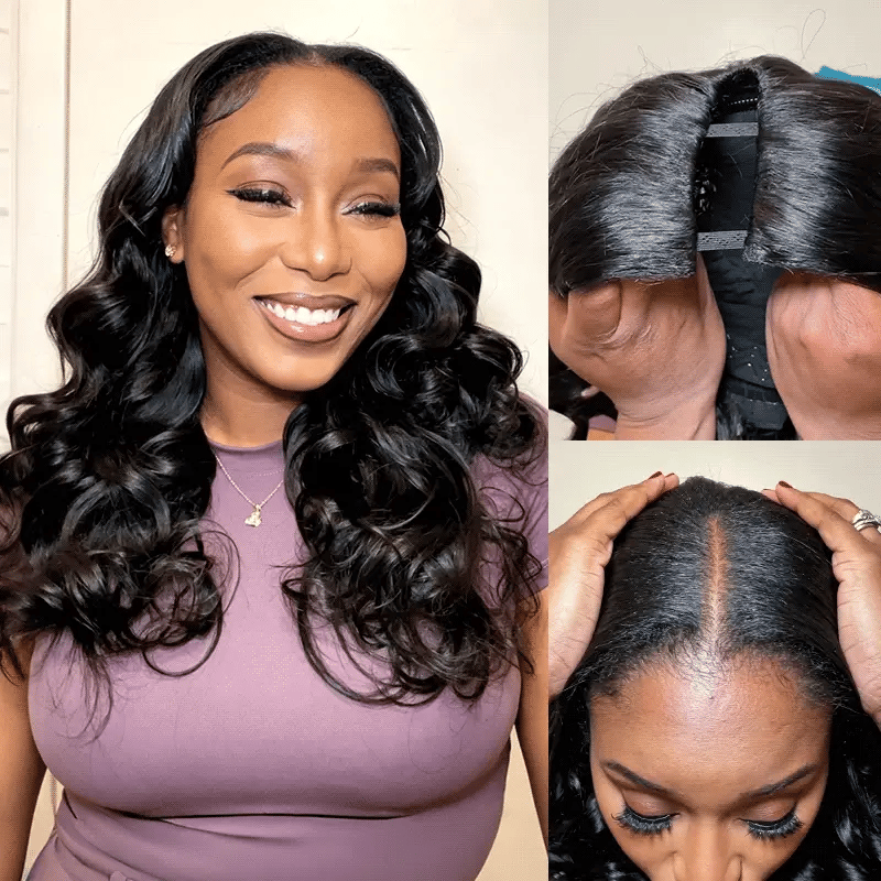 Cascade - Medium Length Curly Natural Black │Closure Half Wig U-Part │Indian Virgin Hair