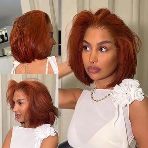 Braise - Bob Court Roux Acajou │Tulle HD 13x4 │Cheveux Vierges Brésiliens