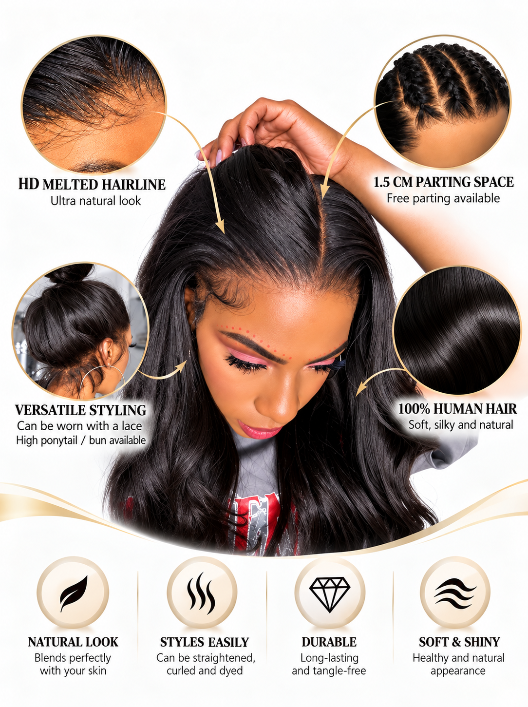 Perruque pré-stylée Curly  ┃ Lace Front 13x4 HD ┃ Cheveux Humains Vierges