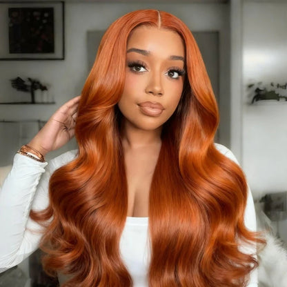Safran - Longue Ondulée Body Wave Orange Cuivré │ Tulle HD 13x6 │  Cheveux Malaisiens Vierges