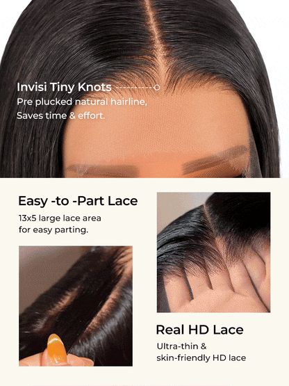Perruques à rayure à nœuds simples Max 13x5 HD Lace Front 300 % Cheveux humains Vierges Haute Densité