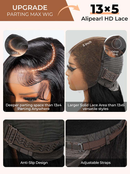 Perruques à rayure à nœuds simples Max 13x5 HD Lace Front 300 % Cheveux humains Vierges Haute Densité