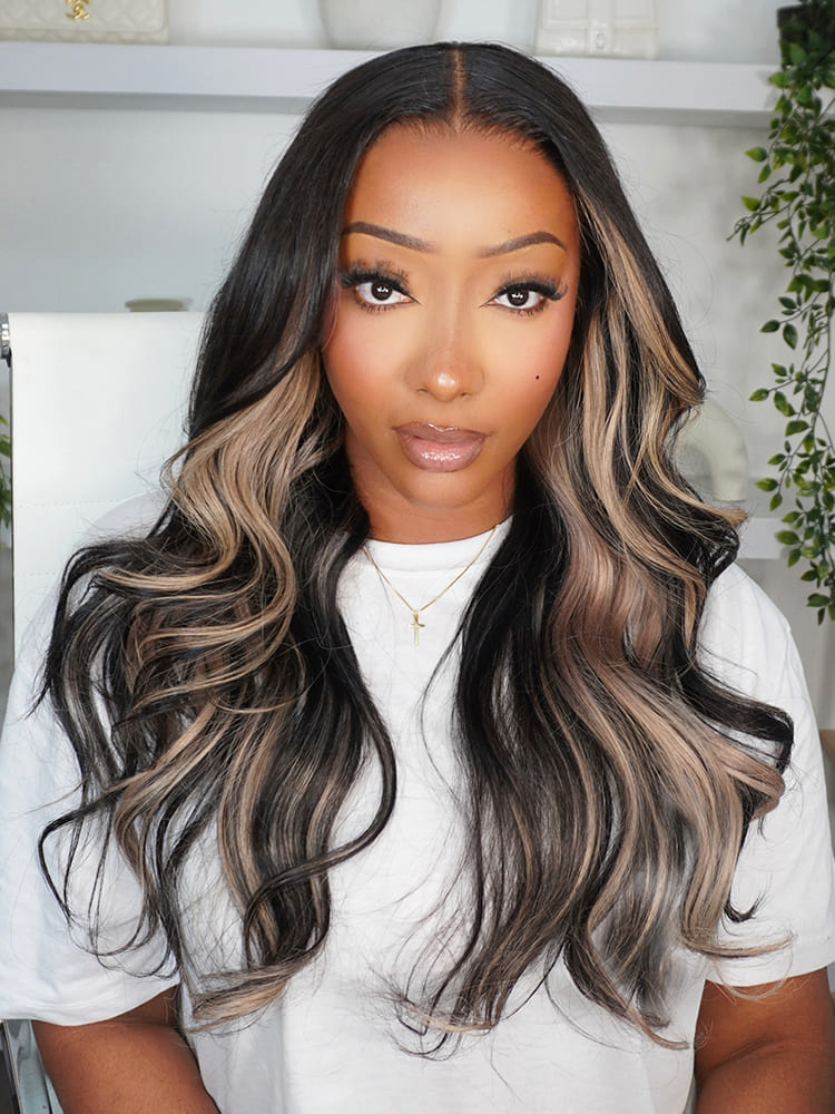 Perruque en dentelle HD HD Skin Blonde Ash Highlight avec couches haute densité