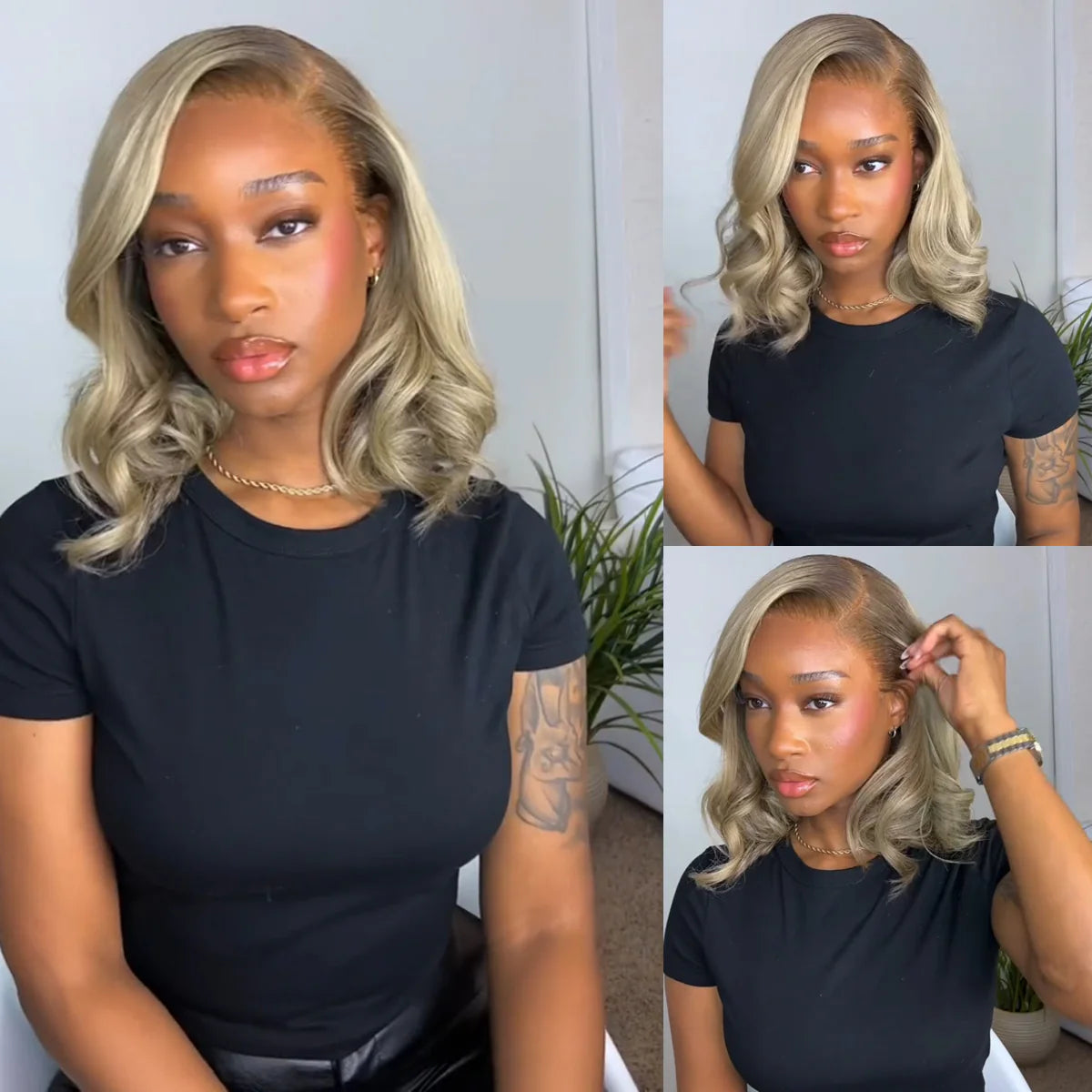 Perle - Bob Carrée Court Blonde Cendré Nacré │ Closure HD 13x4 │  Cheveux Indiens Vierges