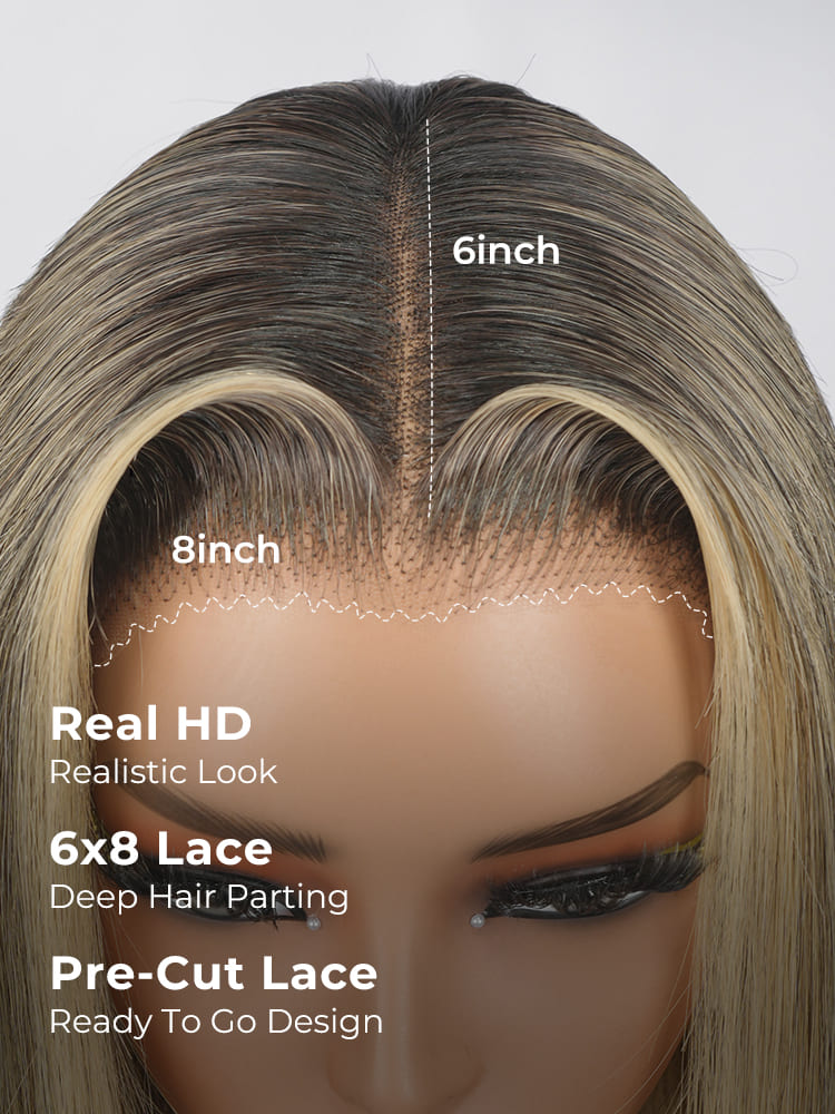 12A cheveux bruts, reflets blond champagne HD en dentelle, perruque prête à l’emploi