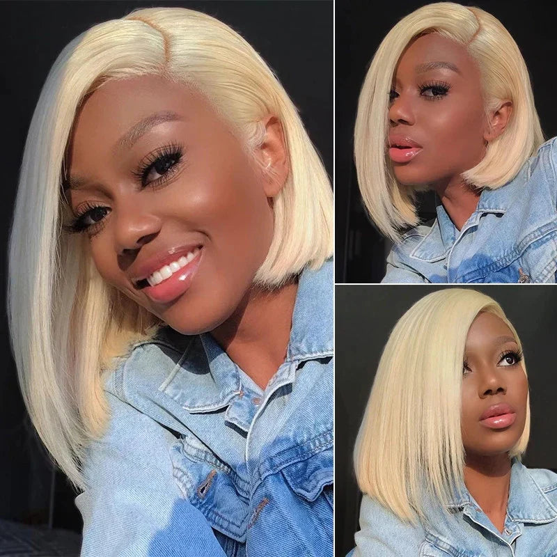 Crystal - Bob Carré Court Lisse Blonde Platine 613 │ Closure HD 13x6 │ Cheveux Japonais Vierges