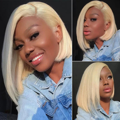 Crystal - Bob Carré Court Lisse Blonde Platine 613 │ Closure HD 13x6 │ Cheveux Japonais Vierges