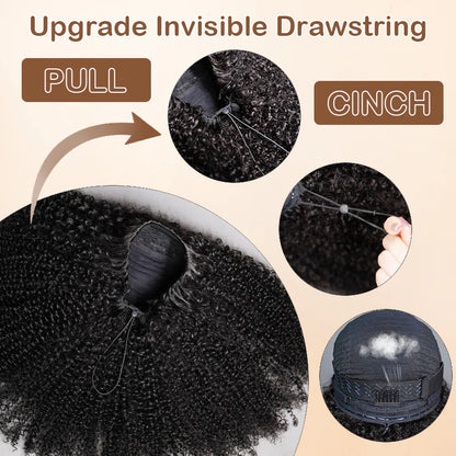 Cascade -Mi Longue Bouclée Curly Noir Naturel │Closure Half Wig U-Part │Cheveux Vierges Indiens
