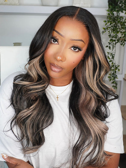 Perruque en dentelle HD HD Skin Blonde Ash Highlight avec couches haute densité