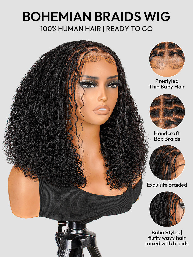 Bohème - Tresses Box Braids Boho │Lace Frontal Tressée Main 5x5 │ Cheveux Japonais Vierges