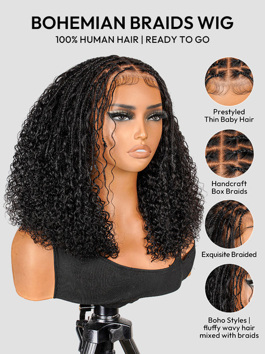 Bohème - Tresses Box Braids Boho │Lace Frontal Tressée Main 5x5 │ Cheveux Japonais Vierges