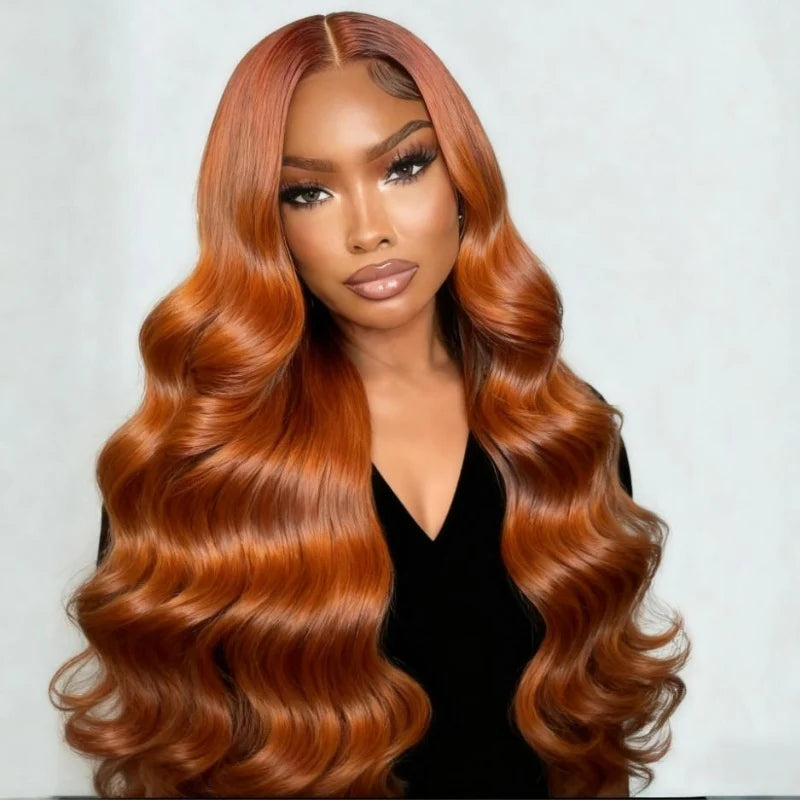Safran - Longue Ondulée Body Wave Orange Cuivré │ Tulle HD 13x6 │  Cheveux Malaisiens Vierges