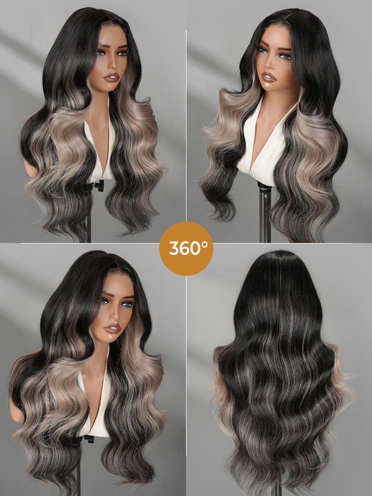 Perruque en dentelle HD HD Skin Blonde Ash Highlight avec couches haute densité