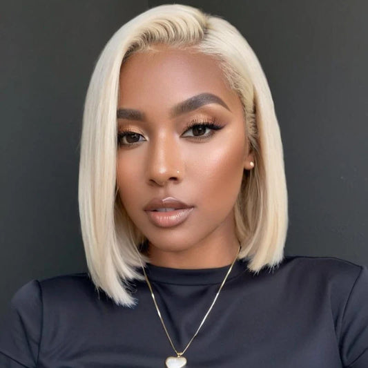 Crystal - Bob Carré Court Lisse Blonde Platine 613 │ Closure HD 13x6 │ Cheveux Japonais Vierges