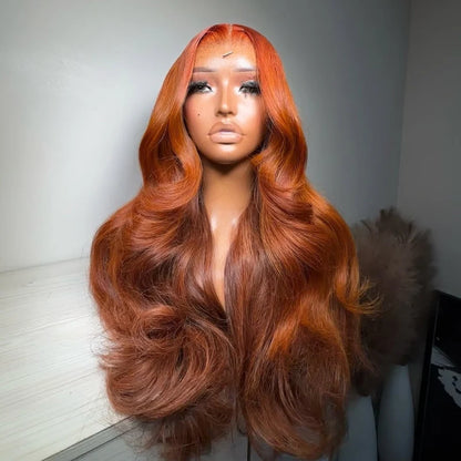 Safran - Longue Ondulée Body Wave Orange Cuivré │ Tulle HD 13x6 │  Cheveux Malaisiens Vierges