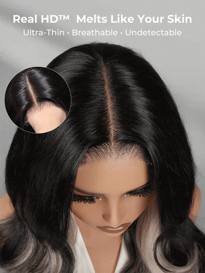 Perruque en dentelle HD HD Skin Blonde Ash Highlight avec couches haute densité