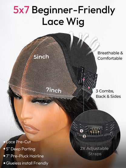 Mirage - Bob Court │Lace Frontale Swiss  5x7│ Cheveux Vierges Brésiliens
