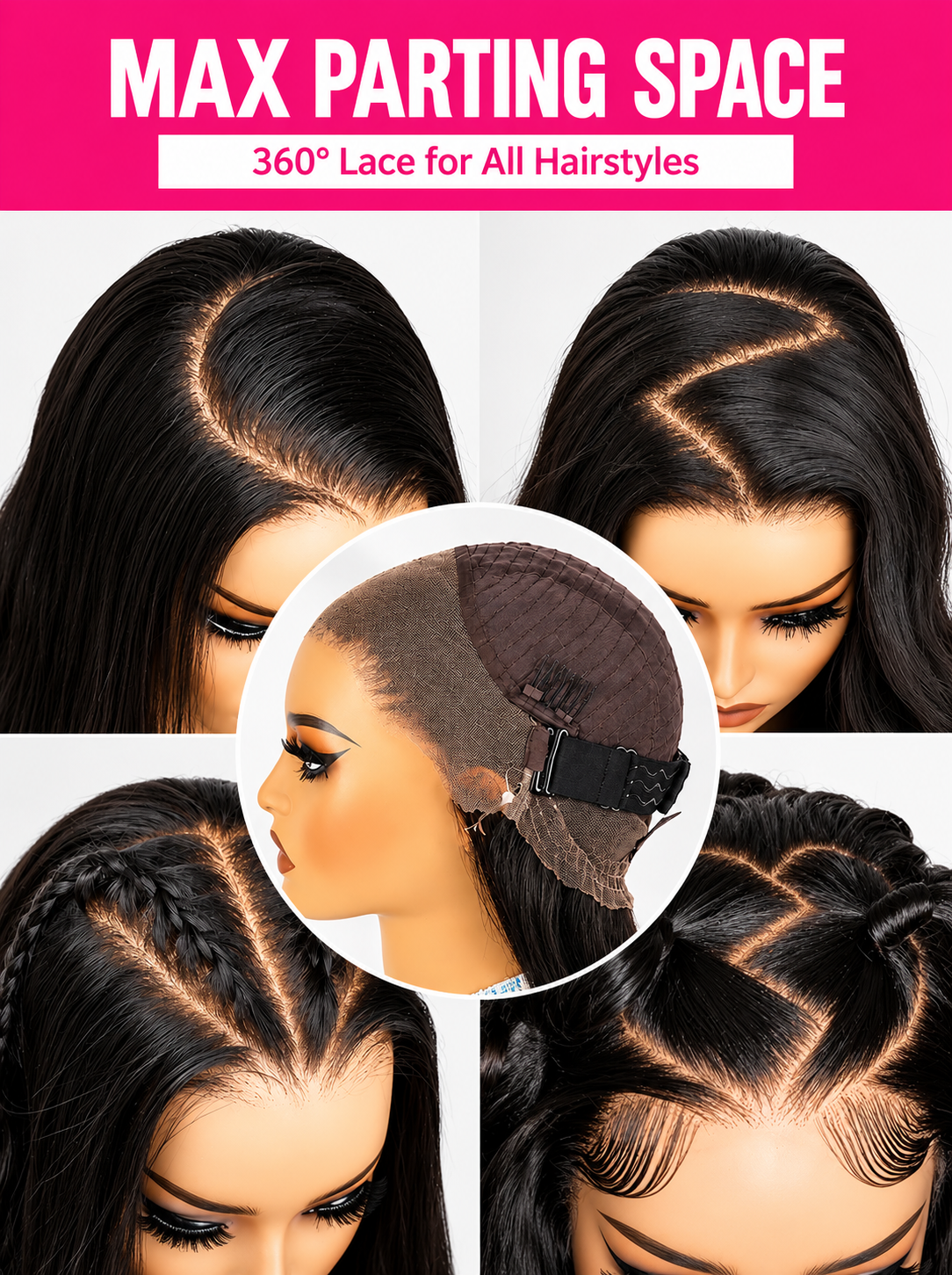 Midnight Goddess Frontal en dentelle invisible 360° sans colle - Cheveux Indiens Vierges