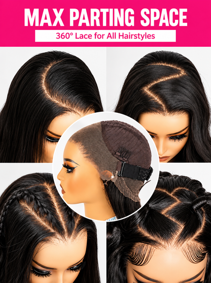 Midnight Goddess Frontal en dentelle invisible 360° sans colle - Cheveux Indiens Vierges