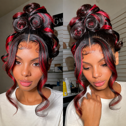Aurora - Long Wavy Burgundy & Honey Blonde │ 13x6 HD Lace Frontal │ Virgin Malaysian Hair