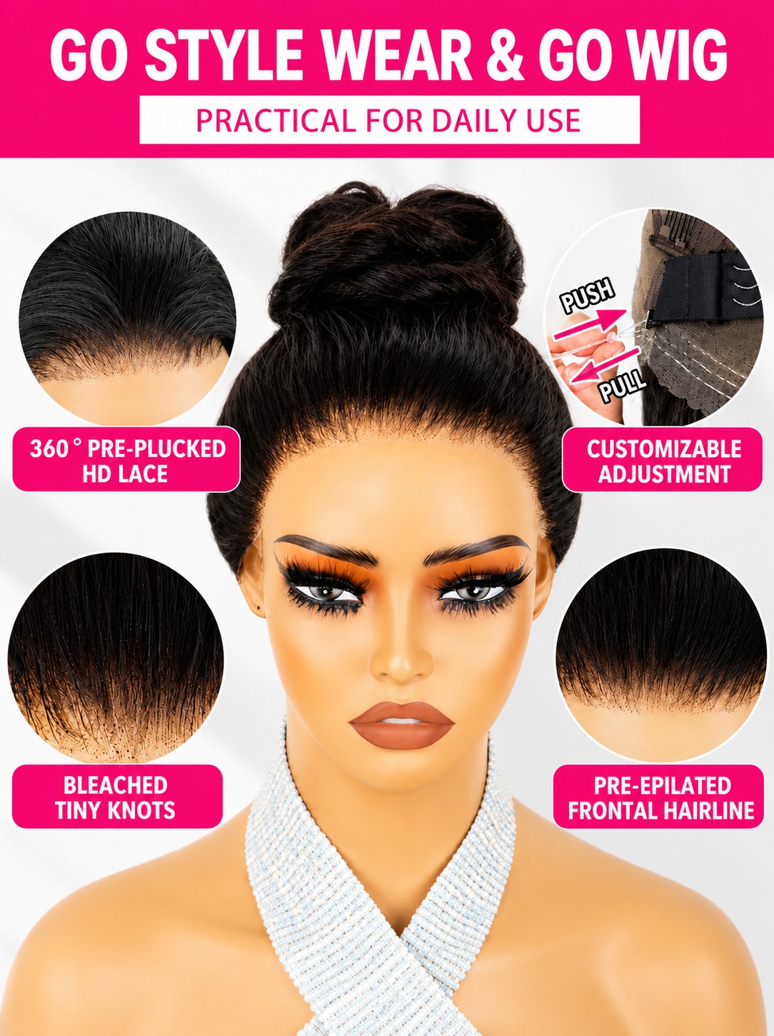 Midnight Goddess Frontal en dentelle invisible 360° sans colle - Cheveux Indiens Vierges