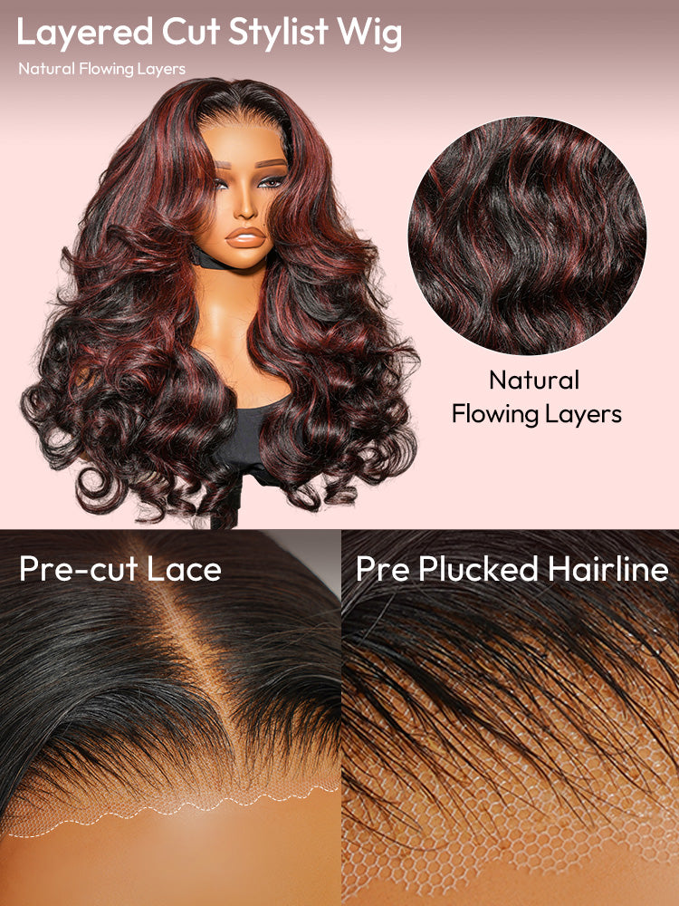 Pourpre - Curly Volumineuse Noir & Reflet Prune │HD Lace 13x4 │Cheveux Vierges Indiens