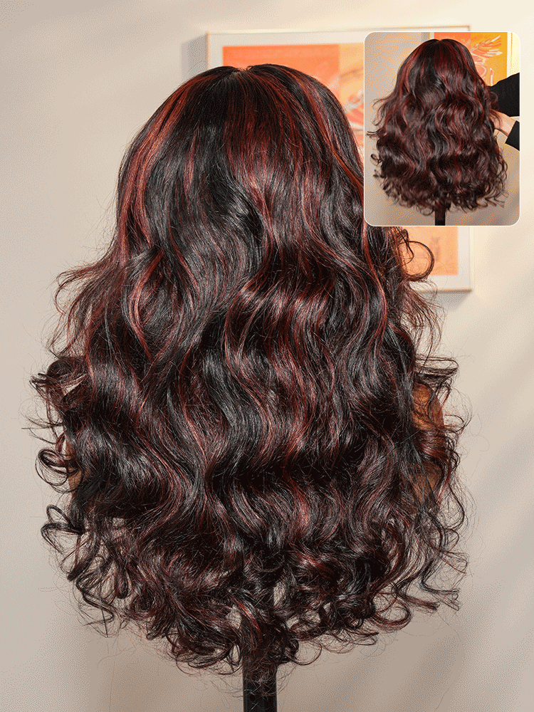 Pourpre - Curly Volumineuse Noir & Reflet Prune │HD Lace 13x4 │Cheveux Vierges Indiens