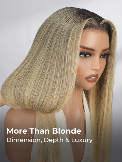 12A cheveux bruts, reflets blond champagne HD en dentelle, perruque prête à l’emploi