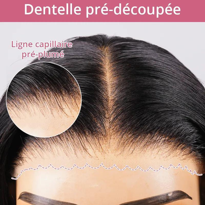 Ambre - Perruque Ondulée Frange Rideaux │Lace Frontale 13x4│ Cheveux Malaisiens Vierges