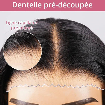 Ambre - Perruque Ondulée Frange Rideaux │Lace Frontale 13x4│ Cheveux Malaisiens Vierges