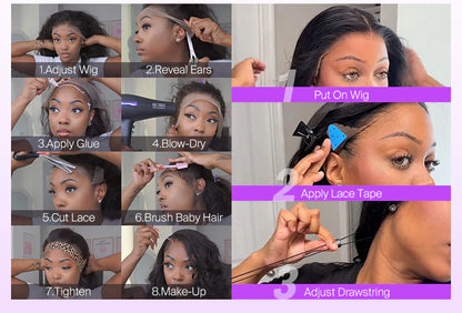Pourpre - Curly Volumineuse Noir & Reflet Prune │HD Lace 13x4 │Cheveux Vierges Indiens