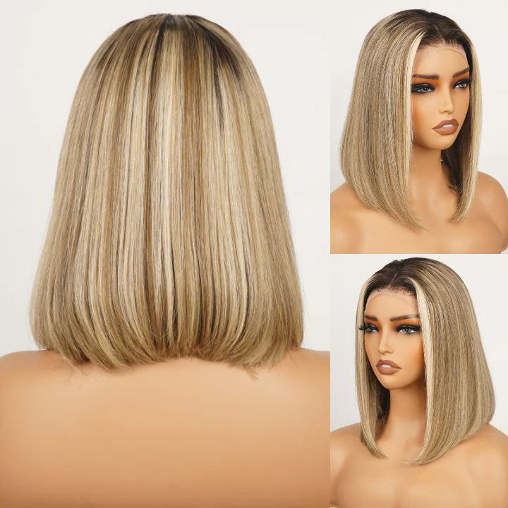 Perle - Bob Carrée Court Blonde Cendré Nacré │ Closure HD 13x4 │  Cheveux Indiens Vierges