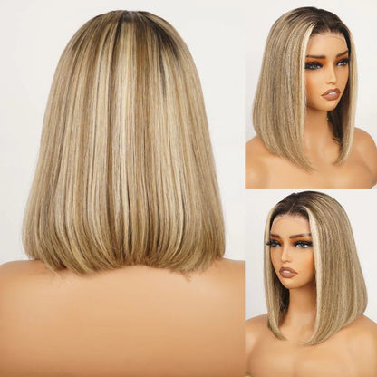 Perle - Bob Carrée Court Blonde Cendré Nacré │ Closure HD 13x4 │  Cheveux Indiens Vierges