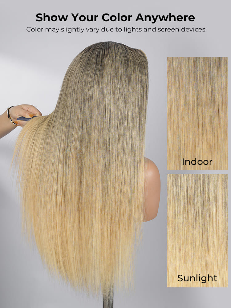 12A cheveux bruts, reflets blond champagne HD en dentelle, perruque prête à l’emploi