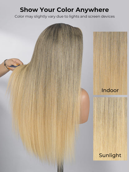 12A cheveux bruts, reflets blond champagne HD en dentelle, perruque prête à l’emploi