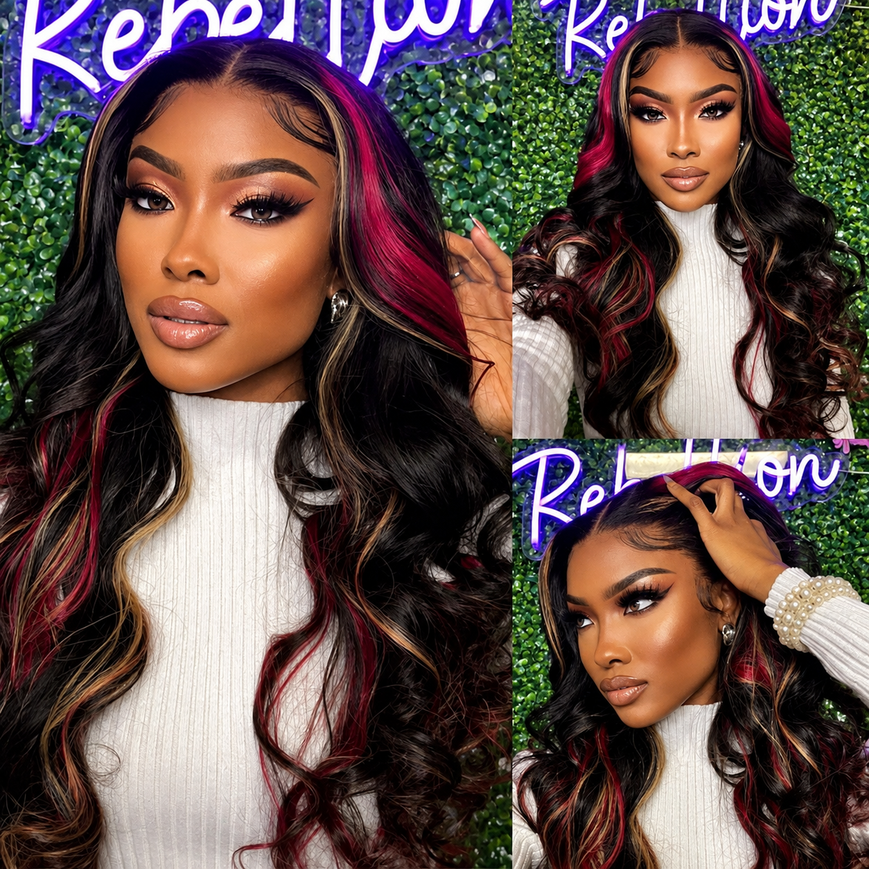 Aurora - Long Wavy Burgundy & Honey Blonde │ 13x6 HD Lace Frontal │ Virgin Malaysian Hair