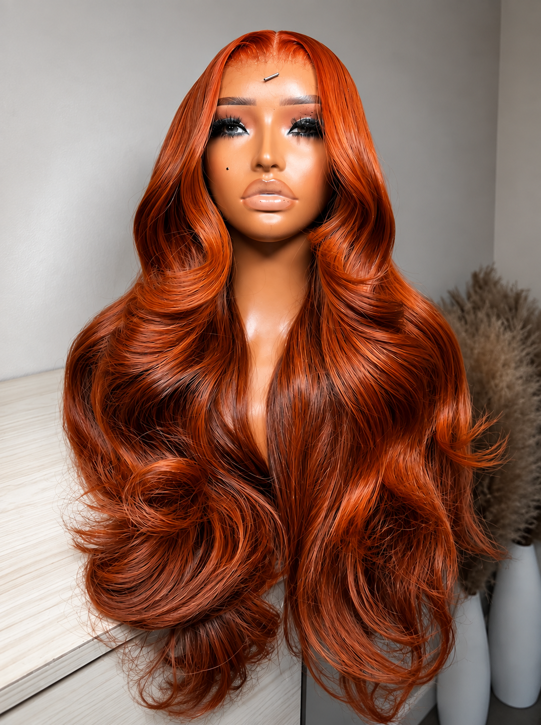 Safran - Longue Ondulée Body Wave Orange Cuivré │ Tulle HD 13x6 │  Cheveux Malaisiens Vierges