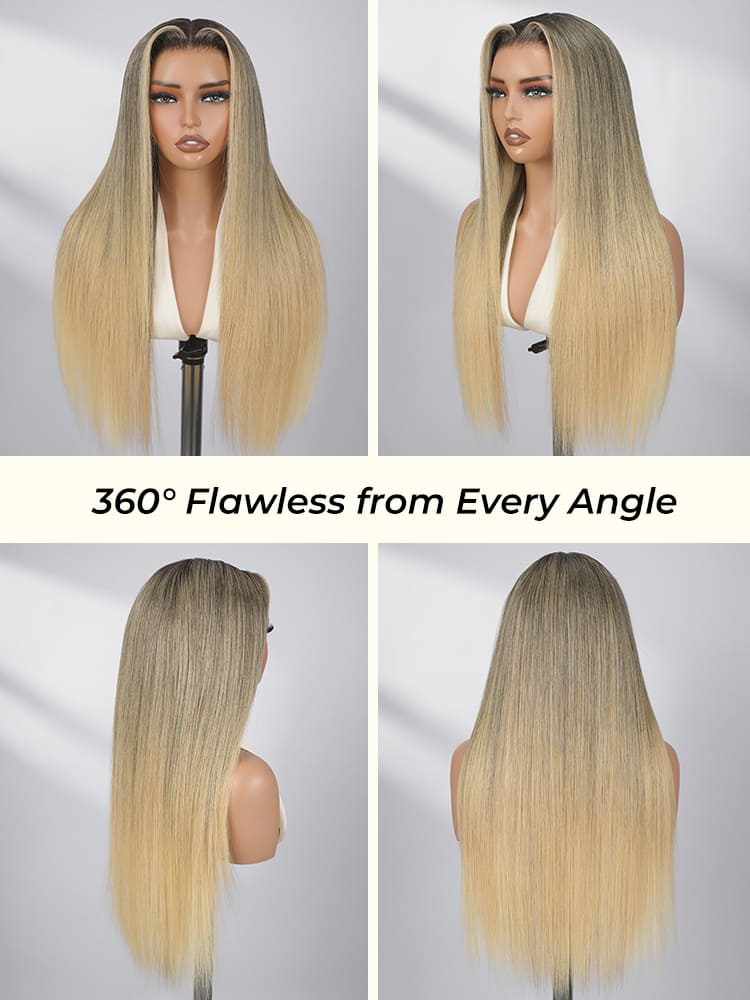 12A cheveux bruts, reflets blond champagne HD en dentelle, perruque prête à l’emploi