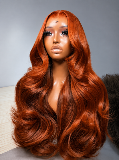 Safran - Longue Ondulée Body Wave Orange Cuivré │ Tulle HD 13x6 │  Cheveux Malaisiens Vierges