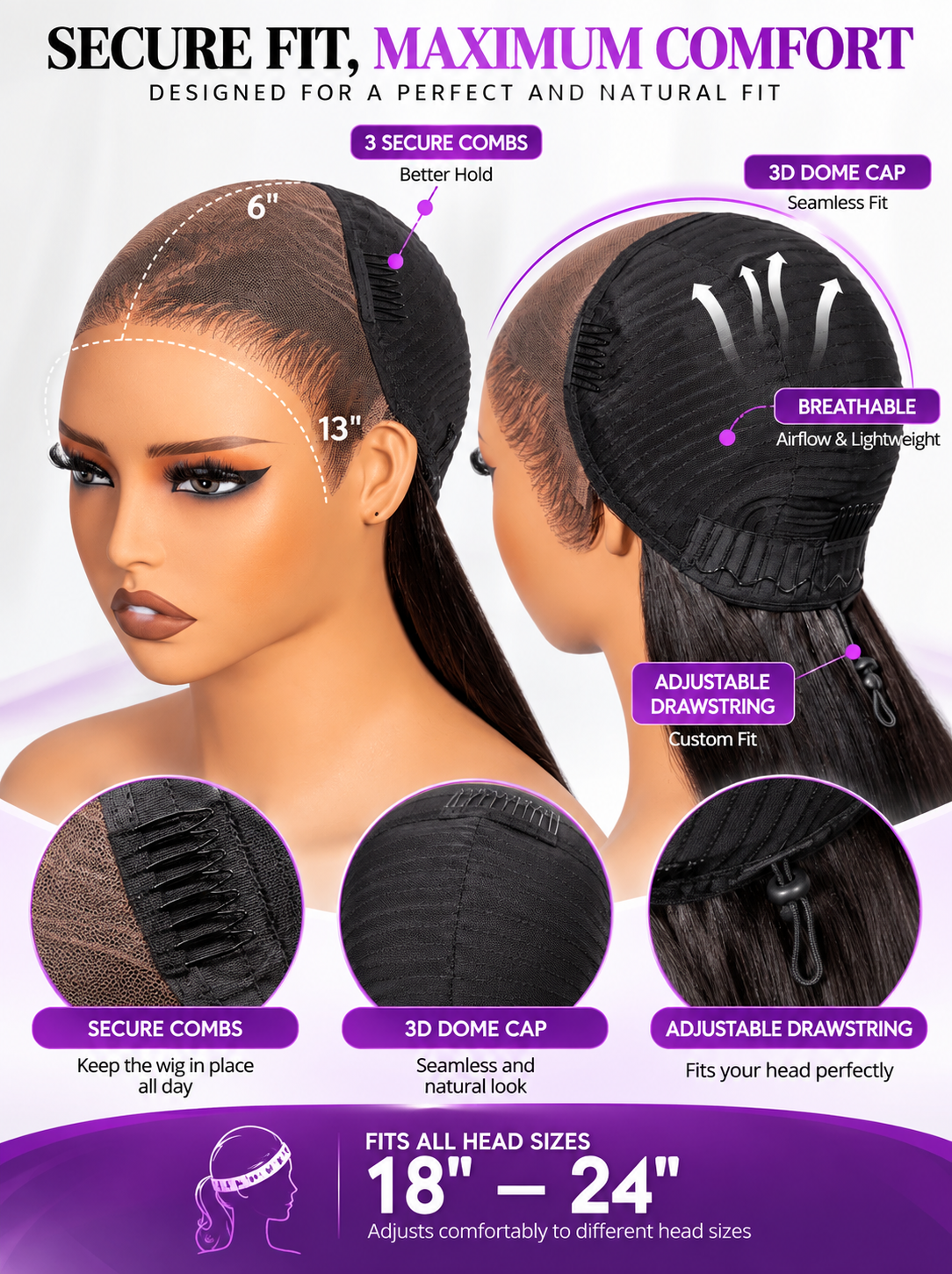 Dunes - Brun Caramel & Highlights │ Closure HD 13x6 │  Cheveux Brésilien Vierges